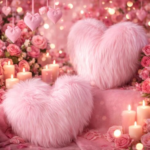 Maitys 2 Pieces Heart Shaped Decorative Pillows Faux Fur Throw Pillow Fluffy Pillows Spring Cute Soft Throw Cushion with Insert for Girls Kids Bedroom Living Room Sofa Couch, 12 x 16 Inch (Violet) in Kuwait