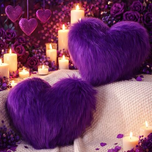 Maitys 2 Pieces Heart Shaped Decorative Pillows Faux Fur Throw Pillow Fluffy Pillows Spring Cute Soft Throw Cushion with Insert for Girls Kids Bedroom Living Room Sofa Couch, 12 x 16 Inch (Violet) in Saudi Arabia