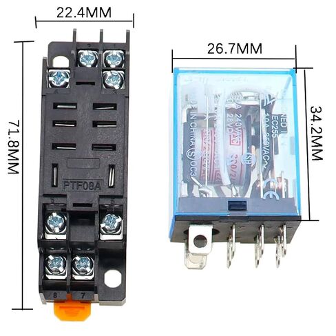 LY2NJ 10A 8 Pin DPDT مرحل الطاقة مع قاعدة المقبس، تيار مستمر 12 فولت/24 فولت/36 فولت/48 فولت/110 فولت/220 فولت، HH62P HHC68A-2Z، مرحل ملف، مختوم بالإيبوكسي (36 فولت تيار مستمر) in Kuwait