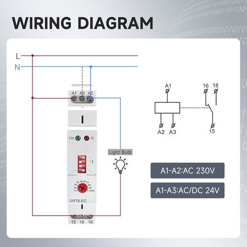 10A تأخير تشغيل أو تأخير إيقاف GRT8-EC مرحل زمني اقتصادي مزدوج الوظيفة، 10 أمبير مرحل تأخير مؤقت قابل للتعديل، نطاق الجهد AC DC 24V إلى 240V DIN مرحلات السكك الحديدية ذات نطاق تأخير واسع لمدة 0.1 ثانية إلى 10 أيام in Kuwait