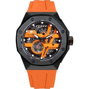 Watches for Men Mechanical Men's Automatic 100M Watch, Analogue Skeleton Diver Self Wind Wrist Watches Men Octagon Dial Luxury Dress Business Watch with FKM Rubber Bracelet Strap in Kuwait