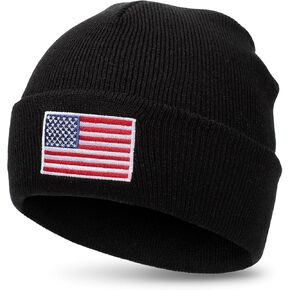LiuSuper Kids American Flag Beanie Hats Boys Girls Baby Toddler Winter Hat Cold Weather Knit Cuff Embroidered Cap 3-14Y in Kuwait