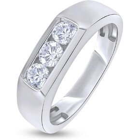 3 Stone Men Ring Lab Created Moissanite & Lab Grown Diamond Wedding Band Ring For Men In 925 Sterling Silver 10K And 14K Solid Gold Jewelry Gift For Him Her (0.25 Cttw to 1 Cttw) in Saudi Arabia