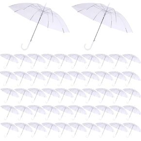 50 قطعة من مظلة الزفاف الشفافة للمطر، مظلات كبيرة مقاومة للرياح مع مقبض خطاف أبيض للضيوف، تصوير حفل زفاف العروس والعريس، حفلة التخرج، الجولف، الحفلات، مظلة شفافة in Kuwait