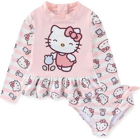 طقم ملابس سباحة Hello Kitty Sanrio للفتيات بعامل حماية من الأشعة فوق البنفسجية 50+ وأكمام طويلة وجزء سفلي بيكيني من قطعتين للأطفال الصغار in Kuwait