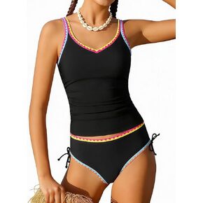 الفتيات ملابس السباحة التباين تقليم Tankini ملابس السباحة بلون 2 قطعة في سن المراهقة ثوب السباحة متواضع ملابس السباحة الرباط 9-16Y in Kuwait