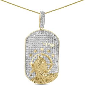 VVS1/D 4.25 Ctw. 14k Solid Yellow Gold Bonded Baguette/Round Cut Lab Grown Diamonds Zodiac Lucky Birth Sign Astrology Horoscope Dog Tag Frame Pendant Charm Chain Neckless Set in Kuwait