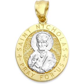 Solid 10k or 14k Gold Patron Saint Nicholas Pray For Us Oval Medal Pendant (14k Gold) in Saudi Arabia
