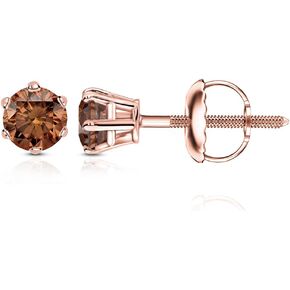 1/4 to 2 Carat Brown Diamond Round Stud Earrings in 14k Rose Gold Screw Back (cttw, SI2-I1) 6-Prong Basket by Diamond Wish in Saudi Arabia