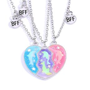 3 Pcs Dolphin Friendship Necklace, BFF Dolphin Heart Necklace, Best Friends Dolphin Heart Pendant, best Friendship Necklace, Dolphin Necklace 3 Girls Friendship Necklace in Saudi Arabia