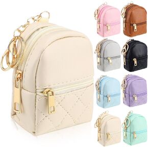 8 Pcs Mini Purses Keychains Backpack Coin Purse for Women Cute PU Leather Makeup Bag with Keychain, Multi Pocket Card Holder Cable Organizer Giftable Zipper Pouch(Classics) in Kuwait