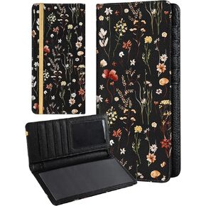 Slohif Checkbook Cover for Personal Duplicate Checks - Women Check Book Wallet Holder Green Flower Black Cats Top Side Tear in Saudi Arabia