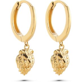Lion Head Earrings, Animal Earrings, 14K Real Gold Lion Earrings, Hoops Earrings, Minimalist Gold Lion Head Earrings in Kuwait