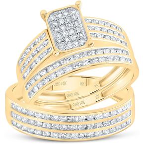 Jewels By Lux 10kt Yellow Gold His & Hers 7/8 Cttw Natural Diamond Emerald Bridal Wedding Ring Band Set, Women Size: 5-9, Men Size: 8-12 in Saudi Arabia
