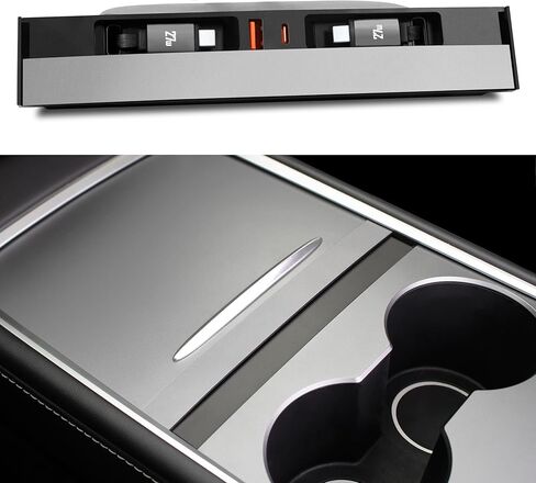 شاحن USB محوري للسيارة لوحدة التحكم المركزية Tesla مع كابلات شحن سريعة قابلة للسحب وملحقات محطة إرساء شاحن الهاتف (2 نوع C (موديل Y 2021-2024 وموديل 3 2021-2023)) in Kuwait