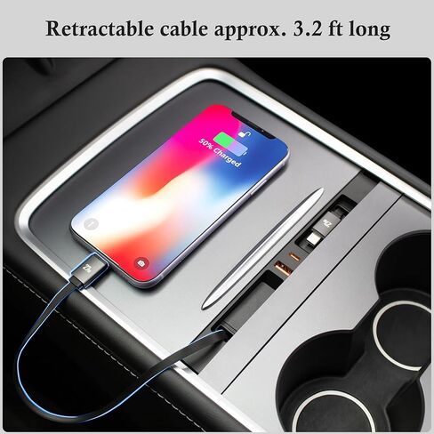 Car USB Hub Charger for Tesla Center Console with Fast Charging Retractable Cables Phone Charger Docking Station Accessories(2 Type-C(Model Y 2021-2024 & Model 3 2021-2023)) in Saudi Arabia