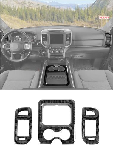 Hoolcar for RAM Center Console Front Armrest Cup Holder Panel Cover & Side Air AC Vents Trim Cover for Dodge RAM 2018-20225, Chrome in Saudi Arabia