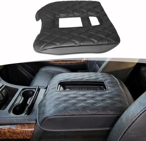 غطاء مسند ذراع وحدة التحكم المركزية لسيارة 2007-2014 Chevy Silverado & Tahoe & Avalanche & Suburban Accessories، GMC Sierra & Yukon، واقي غطاء وحدة التحكم الوسطى من جلد الفينيل، أسود (يناسب مقعد الدلو فقط) in Kuwait