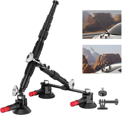 Emart Car Mount مع كوب شفط ثلاثي ، طقم تركيب الكاميرا مع محول القطب/الكاميرا التمديد التلسكوبي المتوافق مع GoPro/Instal 360/DJI Osmo/Akaso in Saudi Arabia