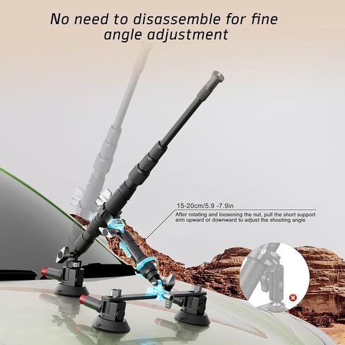 Emart Car Mount مع كوب شفط ثلاثي ، طقم تركيب الكاميرا مع محول القطب/الكاميرا التمديد التلسكوبي المتوافق مع GoPro/Instal 360/DJI Osmo/Akaso in Saudi Arabia