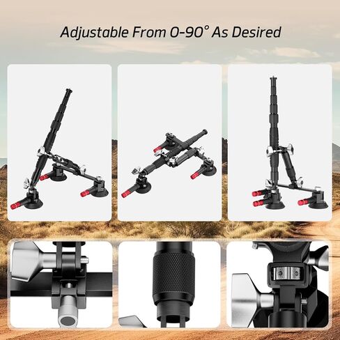 Emart Car Mount مع كوب شفط ثلاثي ، طقم تركيب الكاميرا مع محول القطب/الكاميرا التمديد التلسكوبي المتوافق مع GoPro/Instal 360/DJI Osmo/Akaso in Saudi Arabia