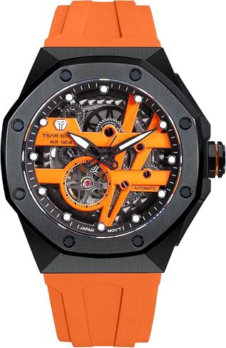 Watches for Men Mechanical Men's Automatic 100M Watch, Analogue Skeleton Diver Self Wind Wrist Watches Men Octagon Dial Luxury Dress Business Watch with FKM Rubber Bracelet Strap in Saudi Arabia