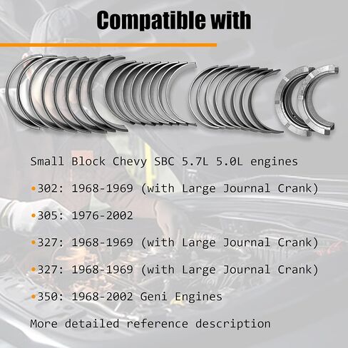 مجموعة محامل STD الرئيسية والقضبان مناسبة لمحركات السيارات والشاحنات Chevy GM 1968-2002 SBC 350 305 327 307 5.7L 5.0L V8 - 2.450 بوصة حجم قياسي/استبدال # MS909A BB253J BC296J CB663A 8-2555A in Kuwait