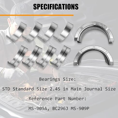 مجموعة محامل STD الرئيسية والقضبان مناسبة لمحركات السيارات والشاحنات Chevy GM 1968-2002 SBC 350 305 327 307 5.7L 5.0L V8 - 2.450 بوصة حجم قياسي/استبدال # MS909A BB253J BC296J CB663A 8-2555A in Kuwait