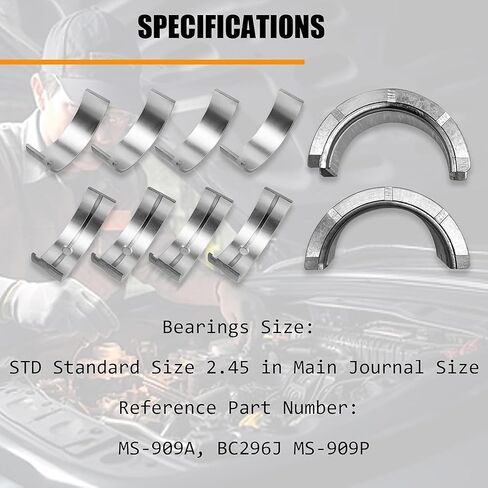 مجموعة محامل STD الرئيسية والقضبان مناسبة لمحركات السيارات والشاحنات Chevy GM 1968-2002 SBC 350 305 327 307 5.7L 5.0L V8 - 2.450 بوصة حجم قياسي/استبدال # MS909A BB253J BC296J CB663A 8-2555A in Kuwait