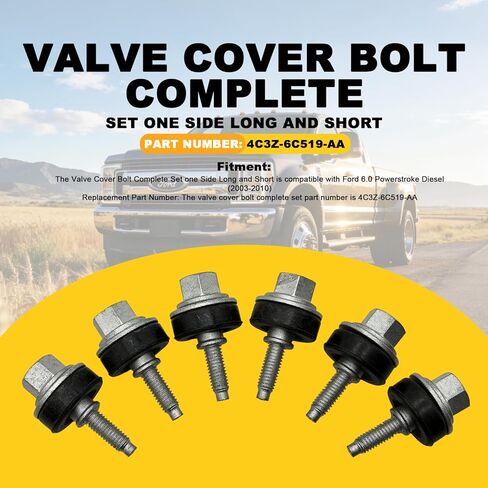 استبدال مسمار غطاء الصمام 4C3Z-6C519-AA لـ Ford 6.0 Powerstroke Diesel F250 F350 E350 E450 2003-2010، مجموعة كاملة من مسمار غطاء الصمام من جانب واحد طويل وقصير in Kuwait