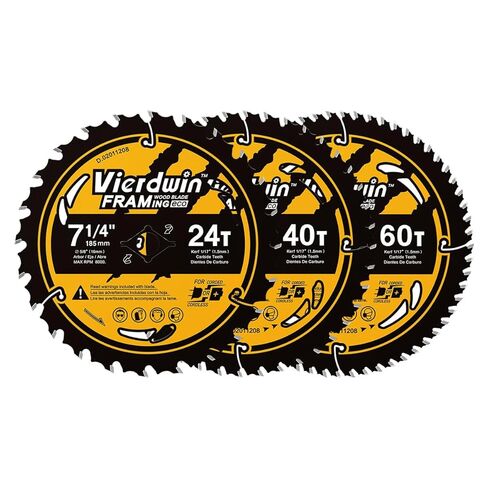 كومبو شفرات منشار 7-1/4 بوصة (24T/40T/60T) - 5/8 "شارع الشجر الكرببة الخشبية ، الخشب الرقائقي ، MDF ، الخشب الصلب ، الخشب اللين - يناسب المناشير الدائرية واللاسلكية in Kuwait