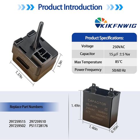 2026 New Upgraded 297259515 Compressor Start Relay and 15µF 250VAC Run Capacitor Kit Fit for Frigidaire Kenmore Refrigerator Freezers – Replace 297259502 297259510 PS11728176 in Saudi Arabia