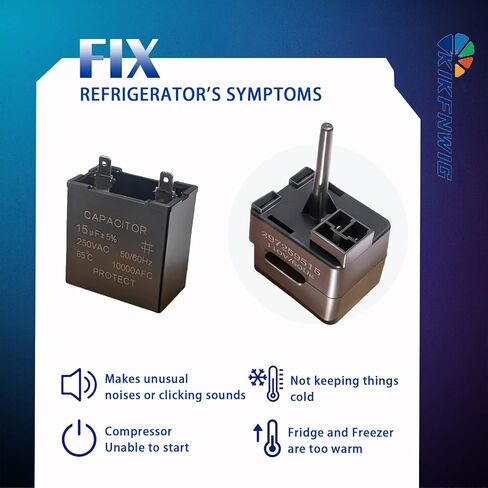2026 New Upgraded 297259515 Compressor Start Relay and 15µF 250VAC Run Capacitor Kit Fit for Frigidaire Kenmore Refrigerator Freezers – Replace 297259502 297259510 PS11728176 in Saudi Arabia