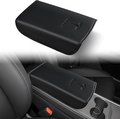 غطاء مسند ذراع جلدي لوحدة التحكم المركزية مصمم لـ Tesla Model 3 2017-2023/Model Y 2020-2025 (ليس للطراز Y Juniper)، ملحقات وحدة التحكم المركزية لـ Tesla Model 3/Y الملحقات الداخلية باللون الأسود in Kuwait