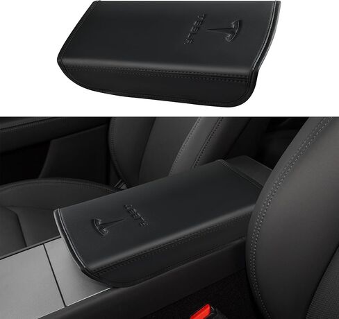 غطاء مسند ذراع جلدي لوحدة التحكم المركزية مصمم لـ Tesla Model 3 2017-2023/Model Y 2020-2025 (ليس للطراز Y Juniper)، ملحقات وحدة التحكم المركزية لـ Tesla Model 3/Y الملحقات الداخلية باللون الأسود in Kuwait