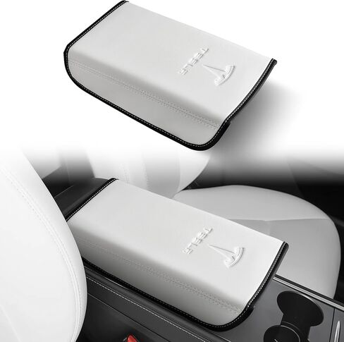 غطاء مسند ذراع جلدي لوحدة التحكم المركزية مصمم لـ Tesla Model 3 2017-2023/Model Y 2020-2025 (ليس للطراز Y Juniper)، ملحقات وحدة التحكم المركزية لـ Tesla Model 3/Y الملحقات الداخلية باللون الأسود in Kuwait