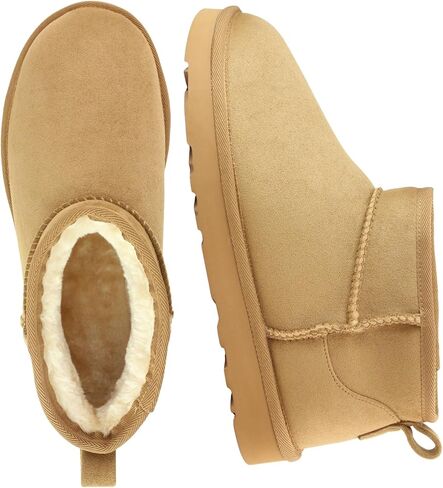 أحذية شتوية في الكاحل المصغرة ، أحذية ثلجية غامضة من جلد الغزال مع بطانة فور فو ، كلاسيكية فائقة الجوارب مصغرة مضادة للانزلاق (بني/رمل/أسود ، نساء أمريكيات بحجم 6-9) in Kuwait