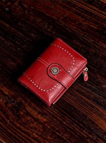 RFID Blocking Ladies Wallet Waxed Leather Trifold Small Wallet with Multiple Card Slots for Everyday Carry in Saudi Arabia
