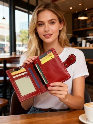 RFID Blocking Ladies Wallet Waxed Leather Trifold Small Wallet with Multiple Card Slots for Everyday Carry in Saudi Arabia