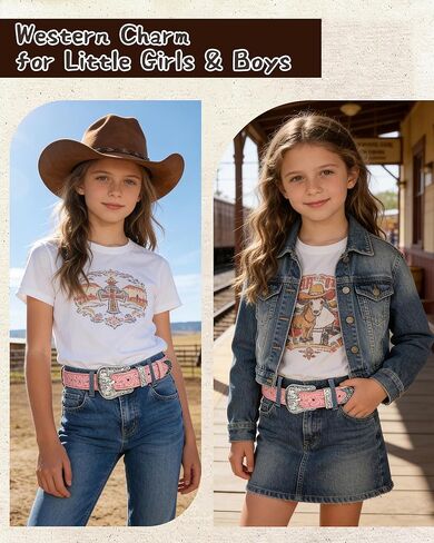 AWAYTR Kids Western Belt for Girls - Vintage Cowgirl Leather Belt for Jeans Dresses in Saudi Arabia