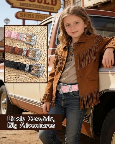 AWAYTR Kids Western Belt for Girls - Vintage Cowgirl Leather Belt for Jeans Dresses in Saudi Arabia