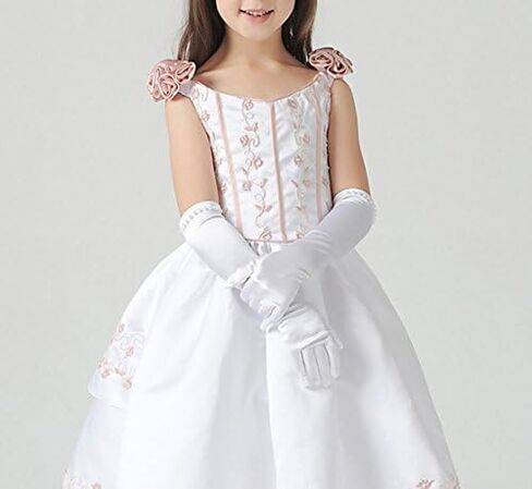 PURFUN Kids Girl Pincess Pearl Long Satin Gloves First Holy Communion Halloween Costume Birthday Party Gloves for 6-10yrs in Kuwait