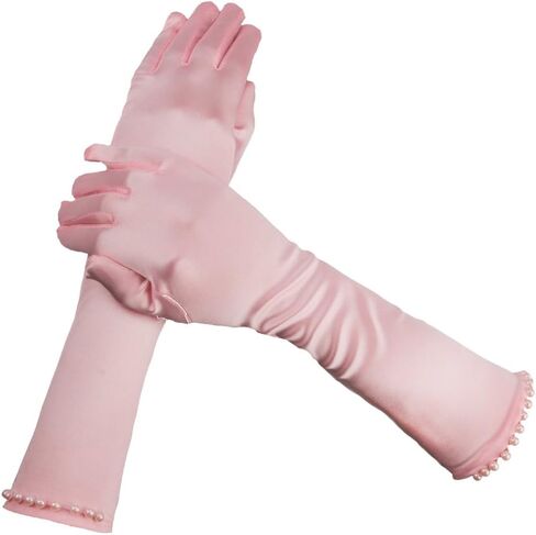 PURFUN Kids Girl Pincess Pearl Long Satin Gloves First Holy Communion Halloween Costume Birthday Party Gloves for 6-10yrs in Kuwait