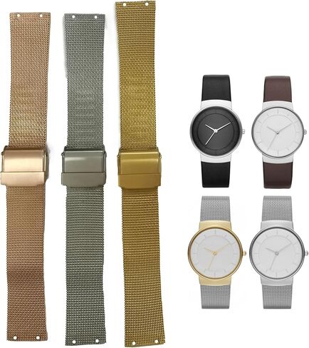 سوار ساعة بديل من الفولاذ المقاوم للصدأ NZZXTO لساعات Skagen مع برغي SKW2075 SKW2076 SKW2058 سلسلة (18 مم فتحة الملعب 10 مم) in Kuwait