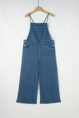Women's Dusk Blue Adjustable Tie Straps Cropped Wide Leg Denim Overalls in Saudi Arabia