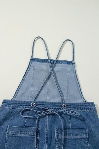 Women's Dusk Blue Adjustable Tie Straps Cropped Wide Leg Denim Overalls in Saudi Arabia