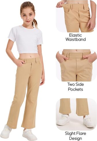 QBK Girls Flare Dress Pants Kids School Uniform Bell Bottoms with Elastic Waist for Teens Size 4-15 Years in Kuwait