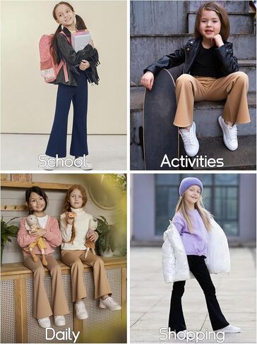 QBK Girls Flare Dress Pants Kids School Uniform Bell Bottoms with Elastic Waist for Teens Size 4-15 Years in Kuwait