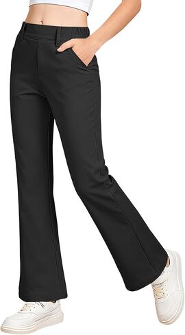 QBK Girls Flare Dress Pants Kids School Uniform Bell Bottoms with Elastic Waist for Teens Size 4-15 Years in Kuwait