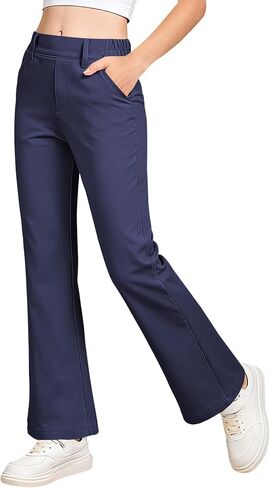 QBK Girls Flare Dress Pants Kids School Uniform Bell Bottoms with Elastic Waist for Teens Size 4-15 Years in Kuwait